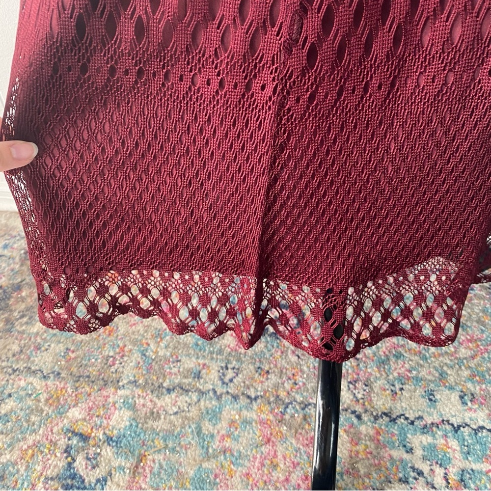 VTG Y2K Burgundy Bodycon Midi Dress Crochet Short Sleeve Daphne Frasier‎ Sz S - Picture 11 of 13